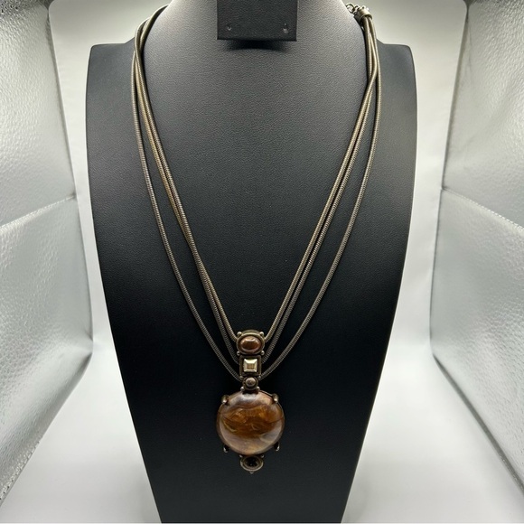 Bohemian Brown Swirl Faux Stone MultiStrand Pendant Necklace Egyptian Unique - Picture 2 of 10